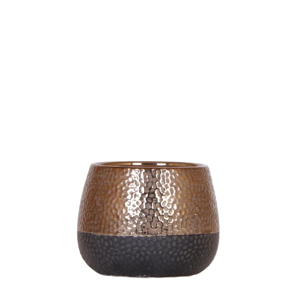 Cache-pot céramique effet métallisé - éclat précieux - pot de 12cm - cuivre