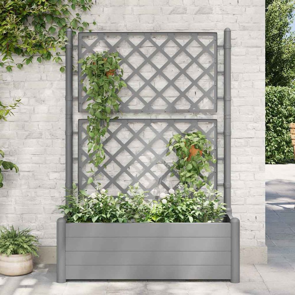 Grande jardinière 90l avec treillis pour terrasse et jardin gris 100x43x142cm