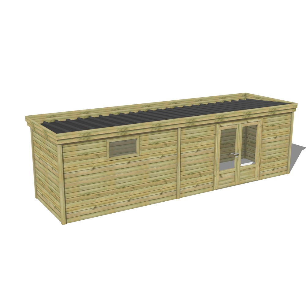 Abri de jardin bois pin traité autoclave 27mm - 8,19x2,14m / 18m2 - bac acier - abri français