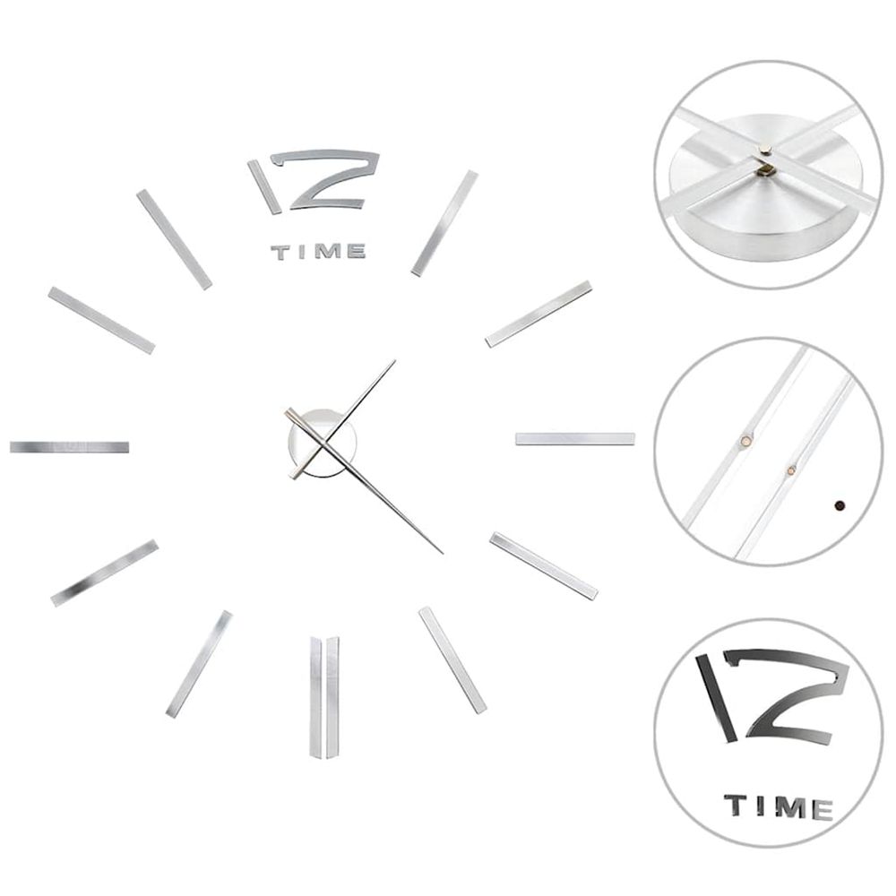 Horloge murale 3d design moderne 100 cm xxl argenté