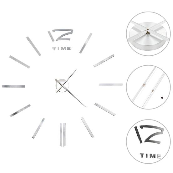 Horloge murale 3d design moderne 100 cm xxl argenté