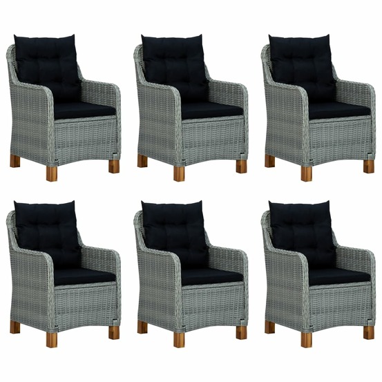 Ensemble à manger d'extérieur et coussins 7 pcs résine tressée