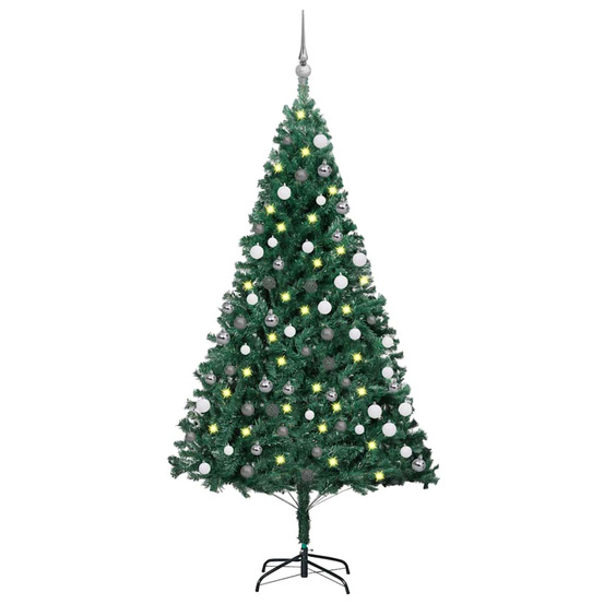 Arbre de noël artificiel pré-éclairé et boules vert 180 cm pvc
