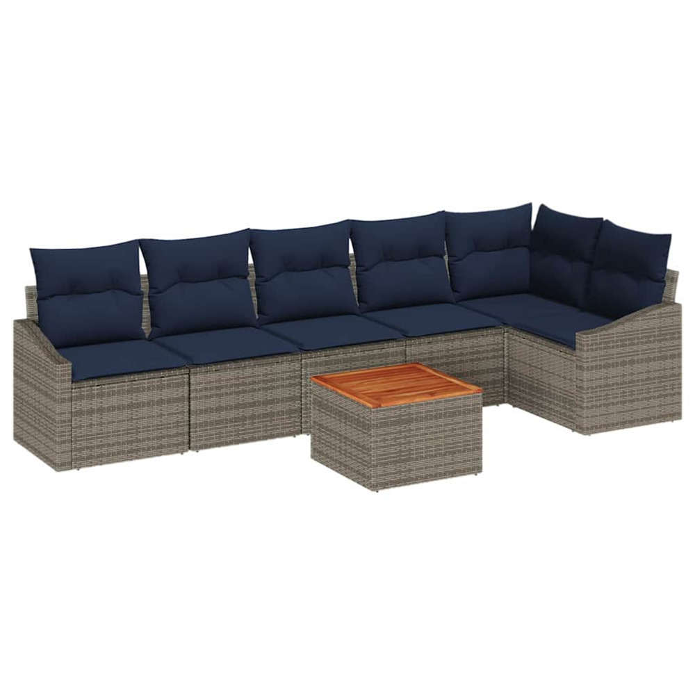 Ensemble de canapé de jardin 7 pcs gris et bleu marine