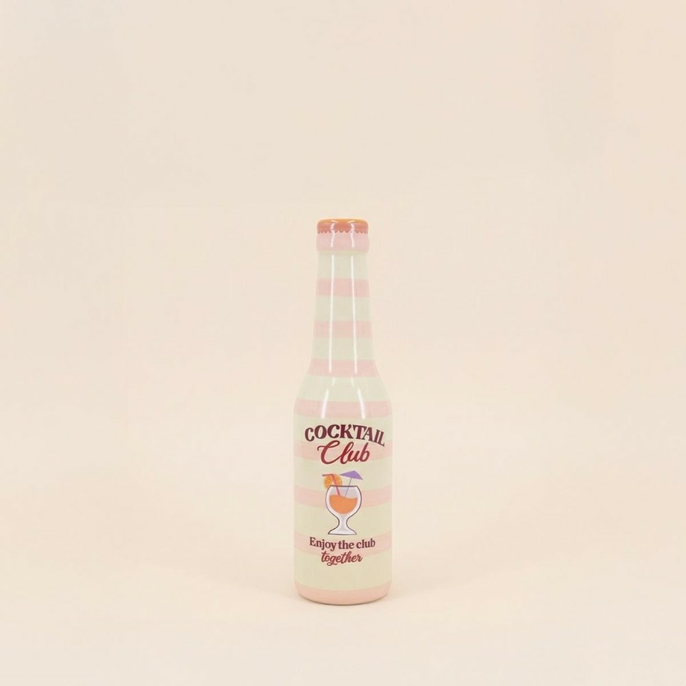 Vase bouteille cocktail club rayé beige, rose 24cm
