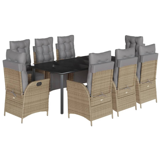 Ensemble à manger de jardin et coussins 9 pcs mélange beige