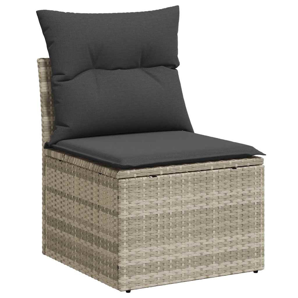 Chaise de jardin sans accoudoirs avec coussins gris clair rotin