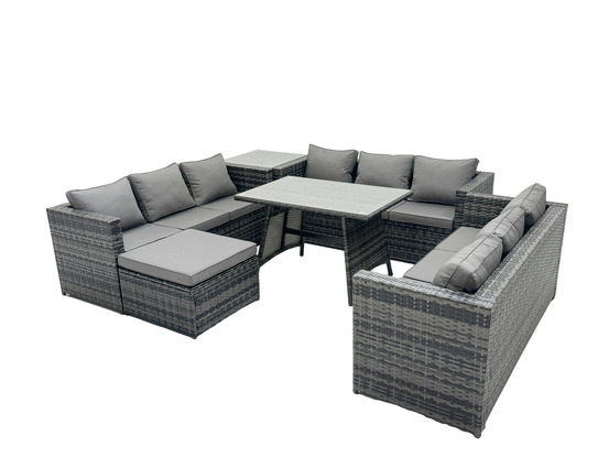 Salon de jardin extérieur en résine avec table à manger oblongue table d'appoint et grand tabouret