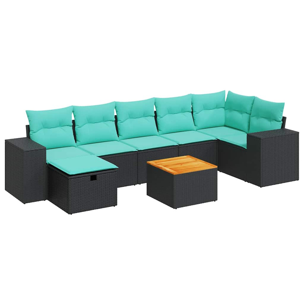 Salon de jardin 8 pcs avec coussins noir résine tressée