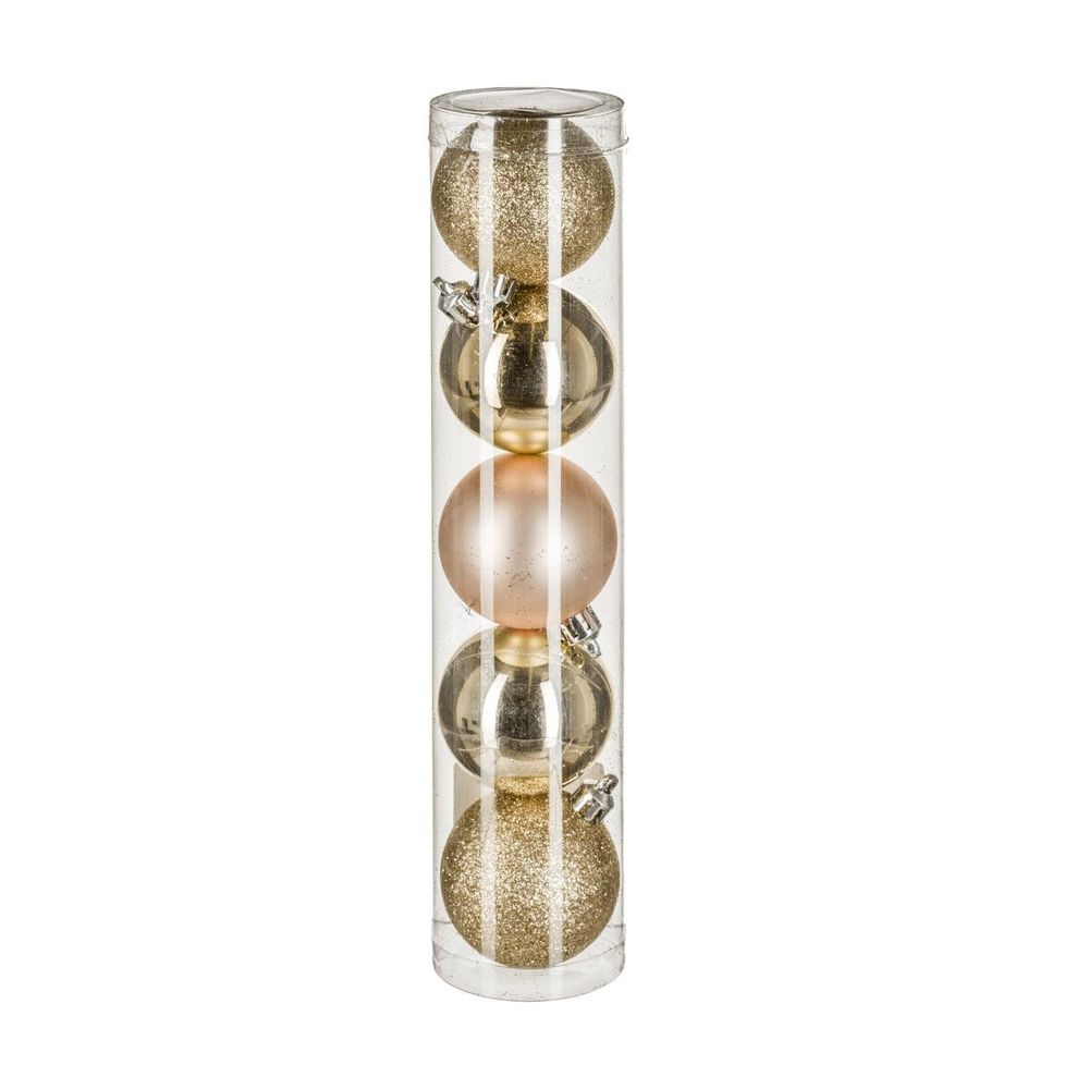 Déco de sapin lot de 5 boules de noël d 5 cm - or et champagne