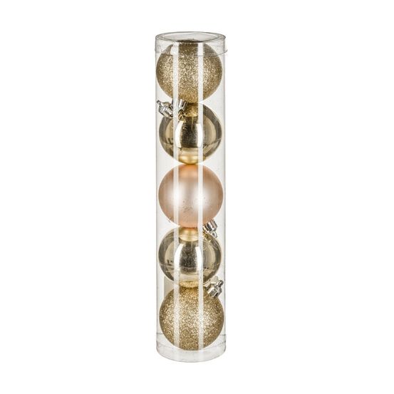 Déco de sapin lot de 5 boules de noël d 5 cm - or et champagne