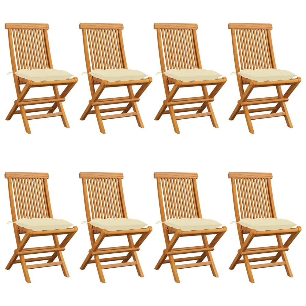 Chaises de jardin et coussins blanc crème lot de 8 teck massif