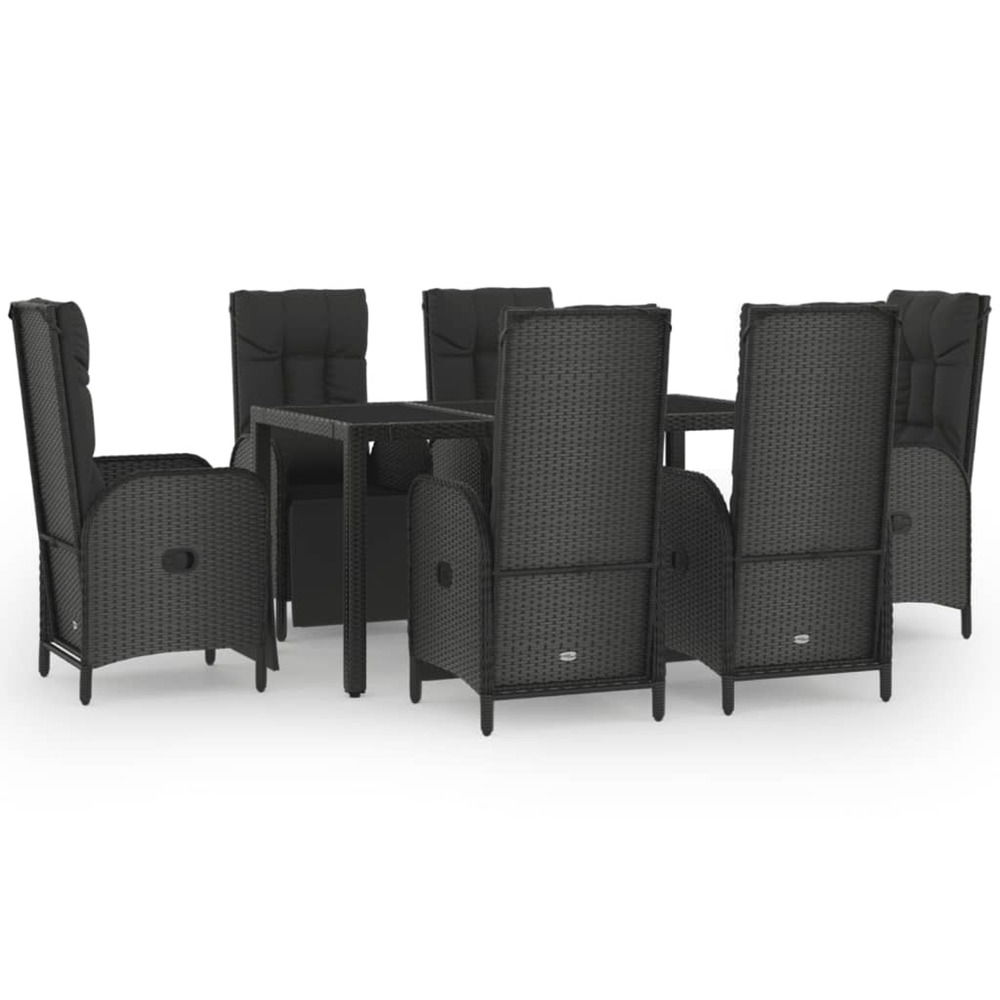Ensemble à manger jardin et coussins 7 pcs noir et gris rotin