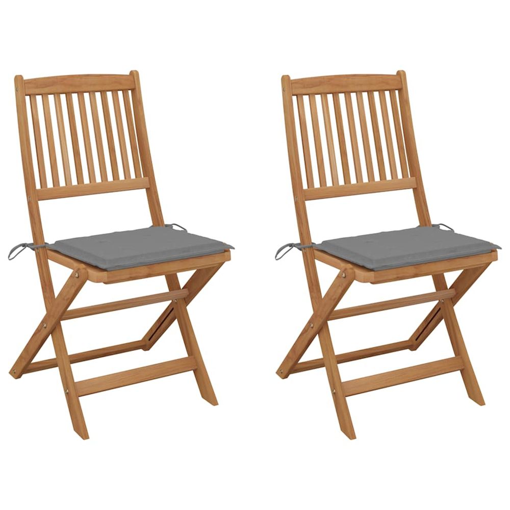Chaises pliantes (lot de 2) avec coussins, en bois d'acacia massif