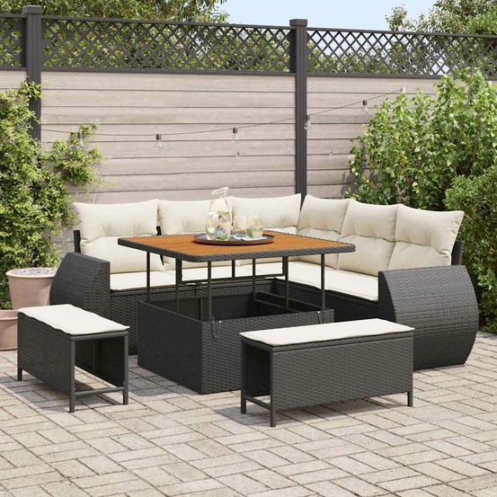 Ensemble de canapé de jardin 8 pcs noir polyrotin