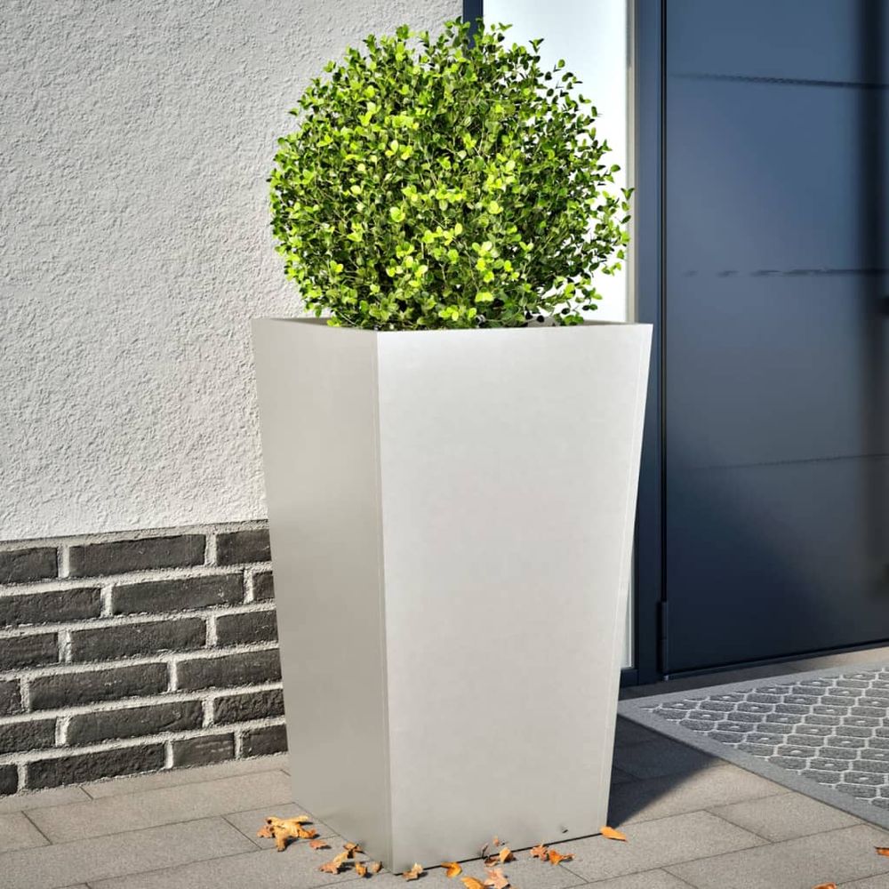 Lot de 2 jardinières hautes acier inoxydable pour jardin argent 45x75cm