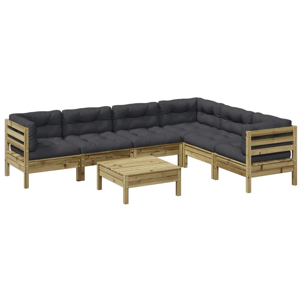 Salon de jardin 7 pcs avec coussins bois de pin imprégné