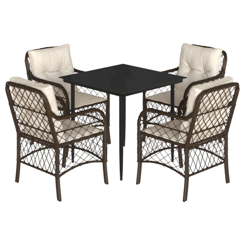 Ensemble à manger de jardin 5 pcs et coussins marron poly rotin