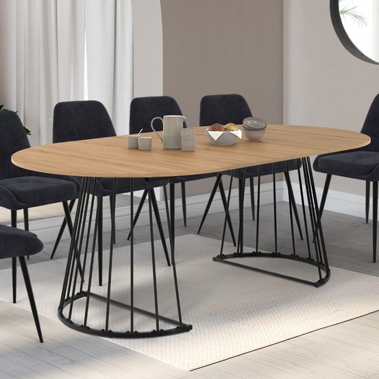 Table à manger extensible ronde yuna 4-10 personnes bois et noir 110 - 200 cm