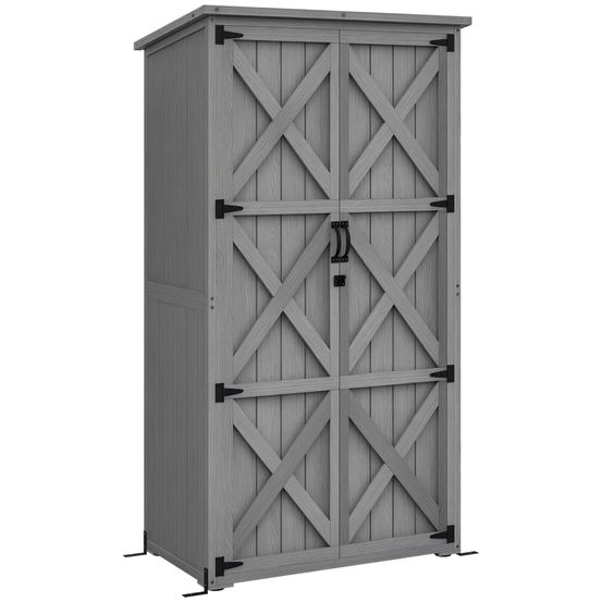 Armoire de jardin bois extérieur sur pied 2 étagères 90x54,5x168,5cm gris - comfortxl outdoor living