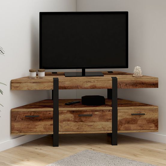 Meuble tv 110 cm d'angle austria bois pied épingle avec tiroirs