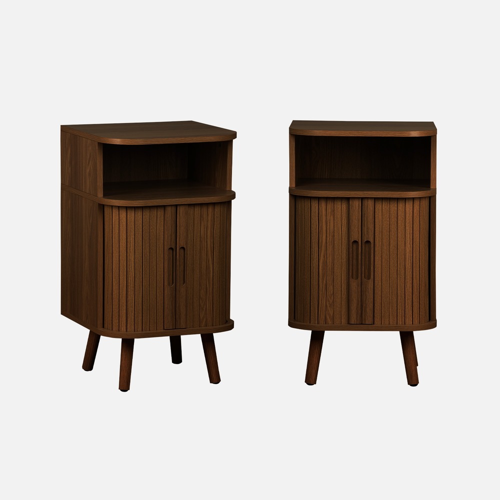Lot de 2 tables de chevet 2 portes coulissantes + 1 niche effet bois rainuré, l 40 x p 40 x h 70cm