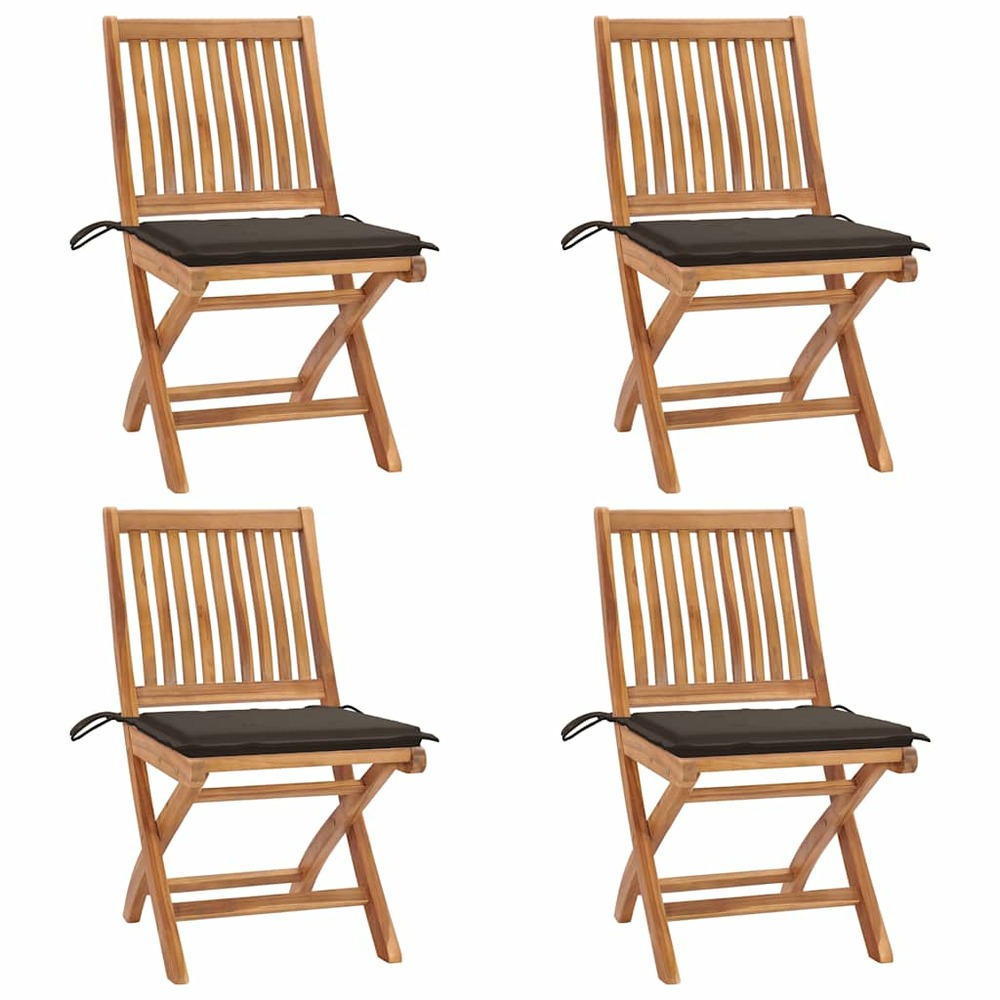 Chaises pliables de jardin avec coussins lot de 4 teck solide