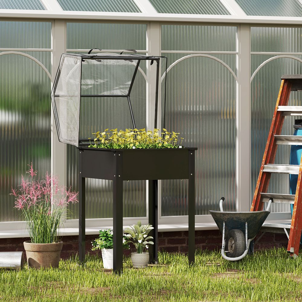 Carré potager sur pieds métal serre jardin balcon drainage 60x60x120cm noir