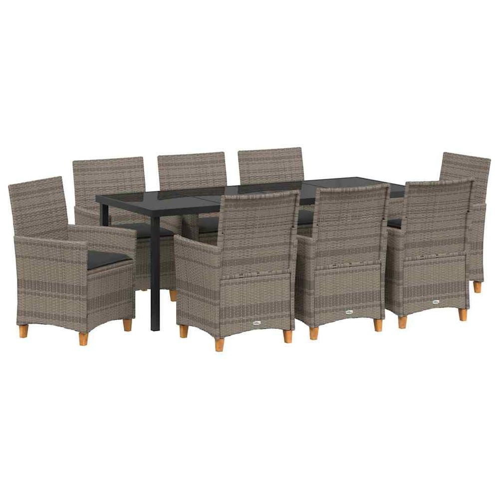 Ensemble de salle à manger pour jardin 9 pc gris polyrotin