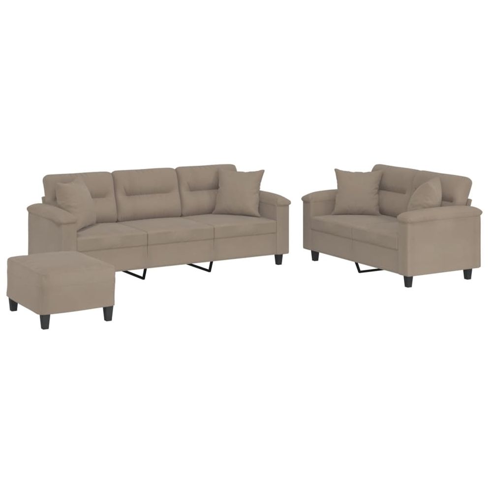 Ensemble de canapés 3 pcs avec coussins taupe tissu microfibre