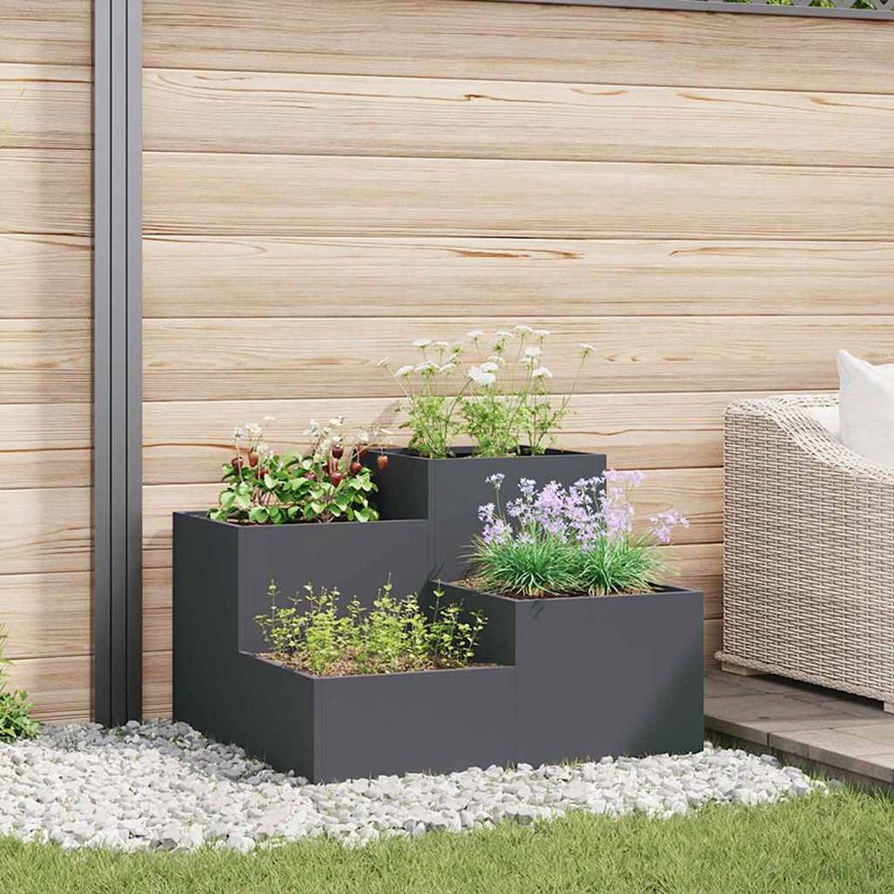 Grande jardinière carrée acier pour jardin terrasse anthracite 100x100 cm