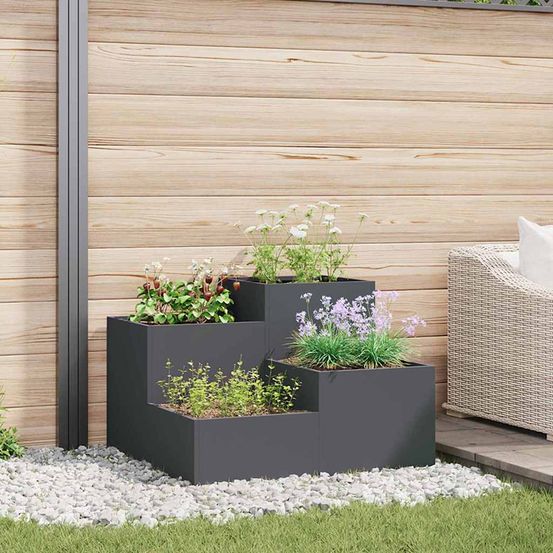 Grande jardinière carrée acier pour jardin terrasse anthracite 100x100 cm