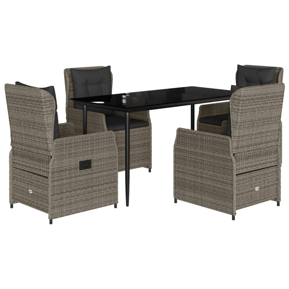 Ensemble à manger de jardin 5 pcs coussins gris résine tressée