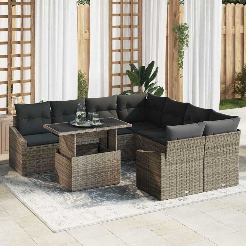 Ensemble de canapé de jardin 9 pcs gris poly rotin
