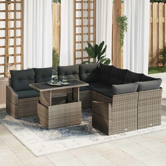 Ensemble de canapé de jardin 9 pcs gris poly rotin
