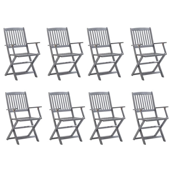 Chaises pliables d'extérieur lot de 8 et coussins bois d'acacia