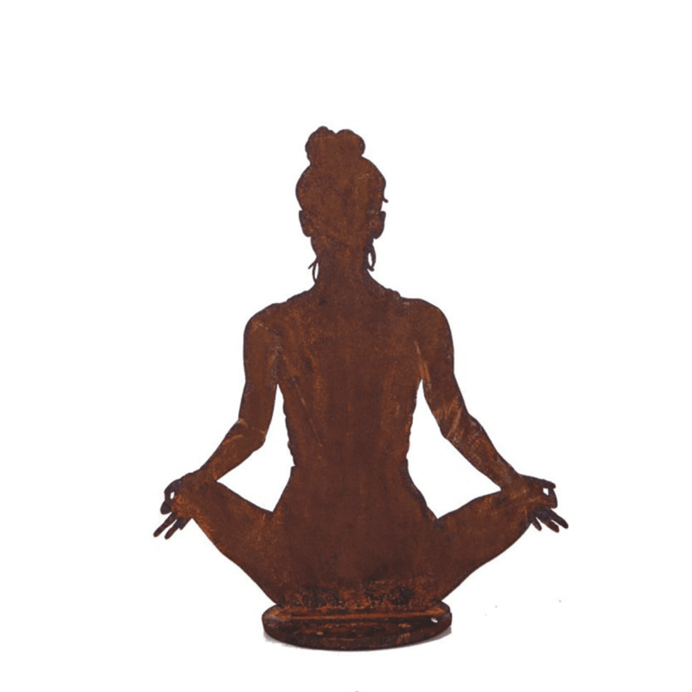 Statue de jardin femme yoga métal rouillé : déco zen - rouille