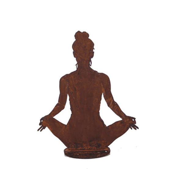 Statue de jardin femme yoga métal rouillé : déco zen - rouille