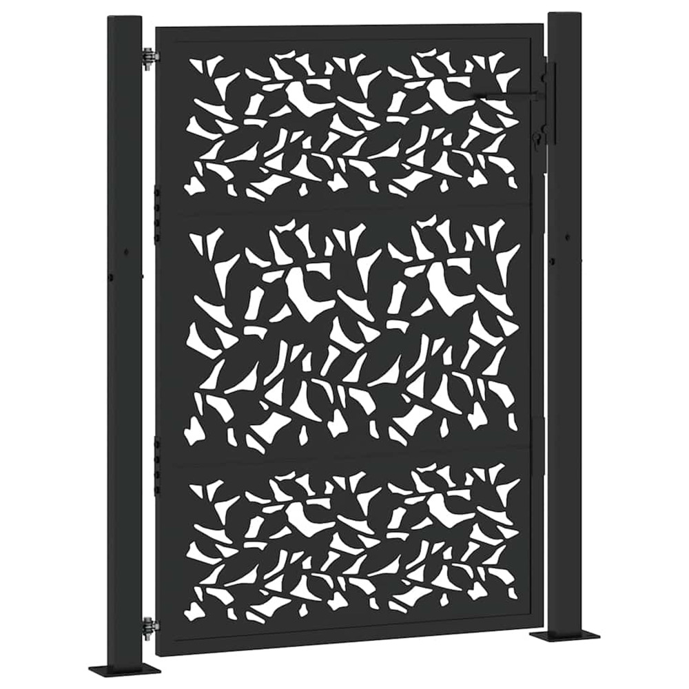 Portail de jardin noir 105 x 130 cm en acier avec motif feuille