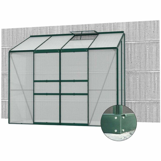 Serre de jardin en polycarbonate 4 mm et aluminium vert emeraude avec embase ida