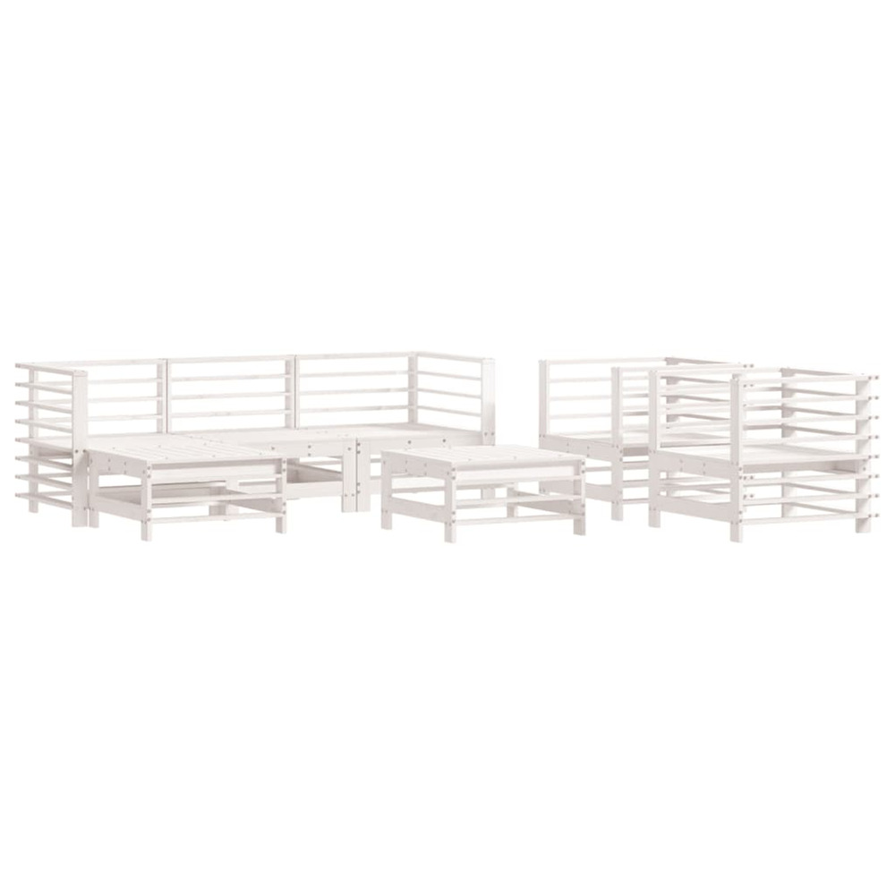 Salon de jardin 7 pcs blanc bois de pin massif