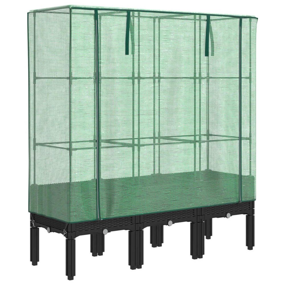 Jardinière d'extérieur surélevée avec housse aspect rotin 120x40x140 cm