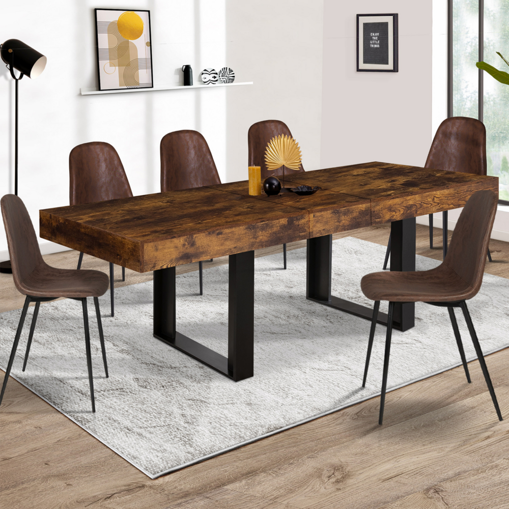 Table à manger extensible rectangle phoenix 4-8 personnes bois effet vieilli et noir 160-200 cm