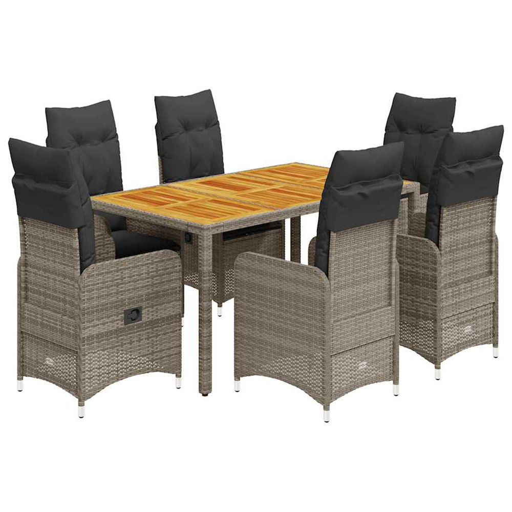 Ensemble de bistro de jardin 7 pcs coussins gris poly rotin