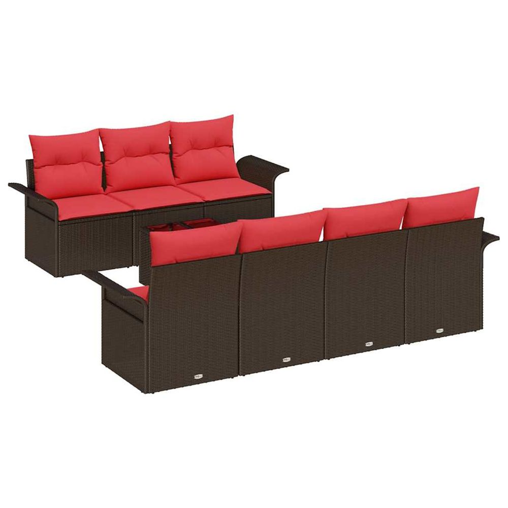 Ensemble de canapé de jardin 8 pièces beige et rouge polyrotin