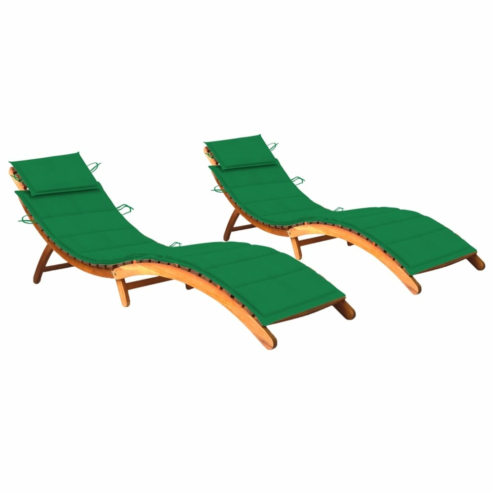 Lot de 2 transats chaise longue bain de soleil lit de jardin terrasse meuble d'extérieur avec coussins bois d'acacia solide 0