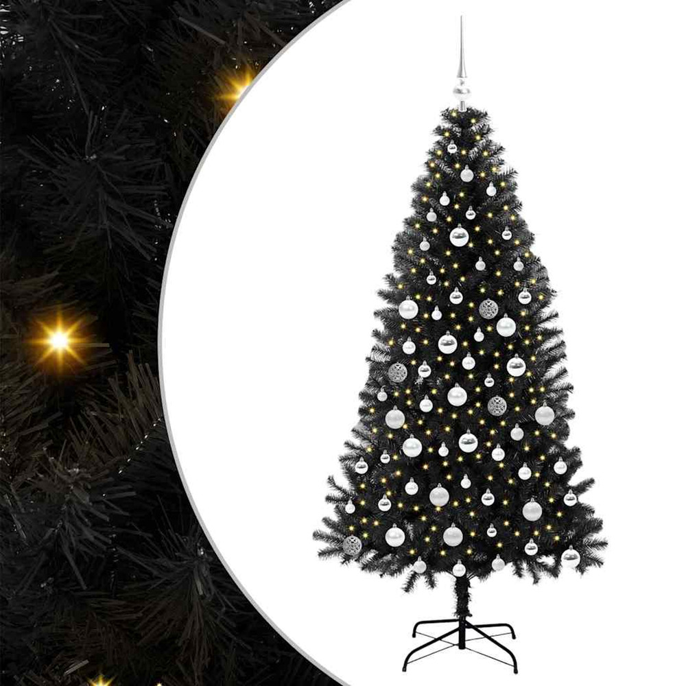 Sapin de noël avec 300 led avec support noir 180 cm pvc