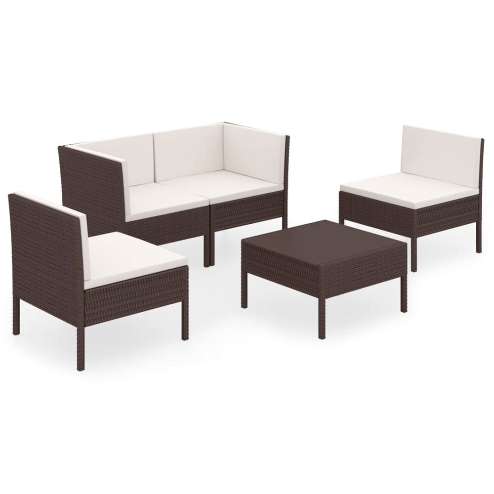 Salon de jardin 5 pcs avec coussins résine tressée marron