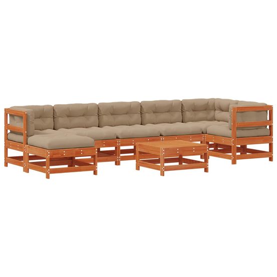 Ensemble de salon de jardin 8 pc brun cire bois de pin massif