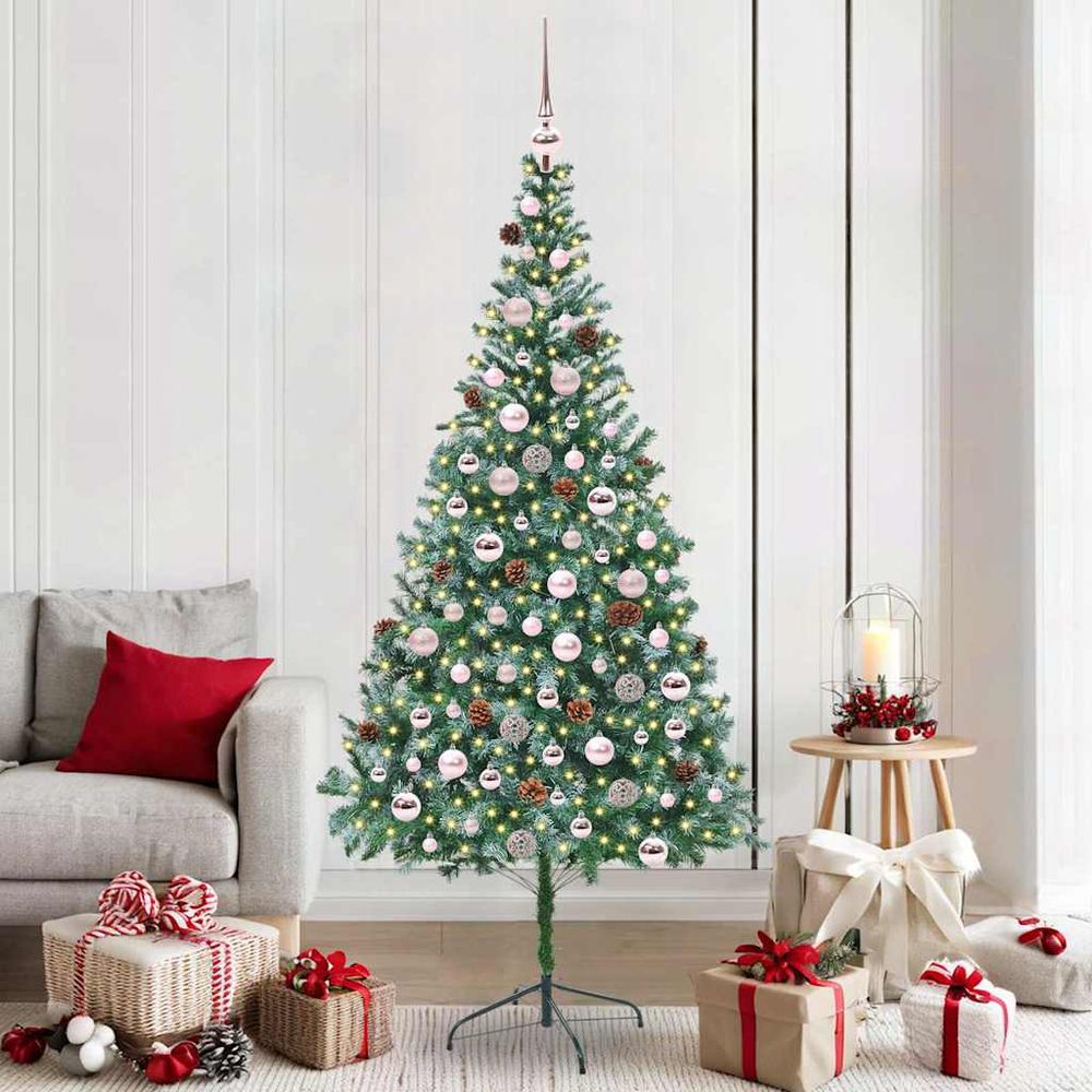 Arbre de noël artificiel 210 cm haut, lumineux avec 300 led et décorations complètes